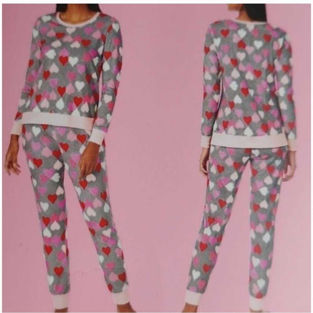NEW 🆕 Kate Spade Two Piece Fleece Pyjama Set • Grey Hearts • XXL